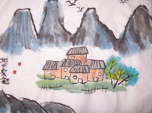 水墨畫,詩(shī)句,兒童